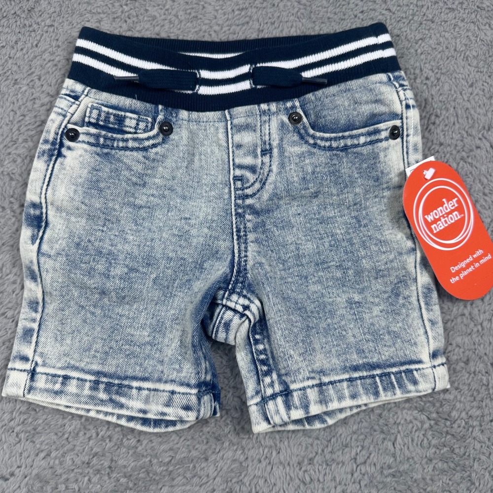 Wonder‎ Nation Denim Shorts Baby 18M Light Blue Acid Wash Elastic Waist NWT